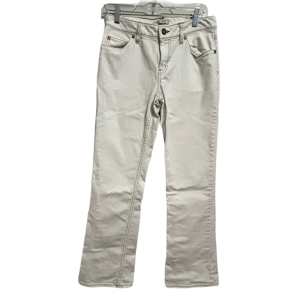 CAbi Tan Boot Cut Jeans with Designs on Back Pocket Size 8 - Picture 1 of 5